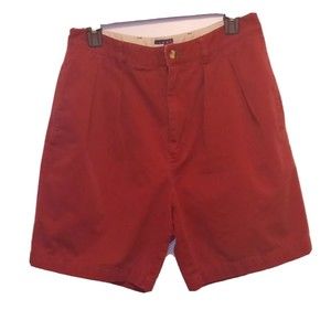 TOMMY HILFIGER MEN'S CASUAL BURGUNDY PLEATED SHORTS SIZE 33 VINTAGE WASH